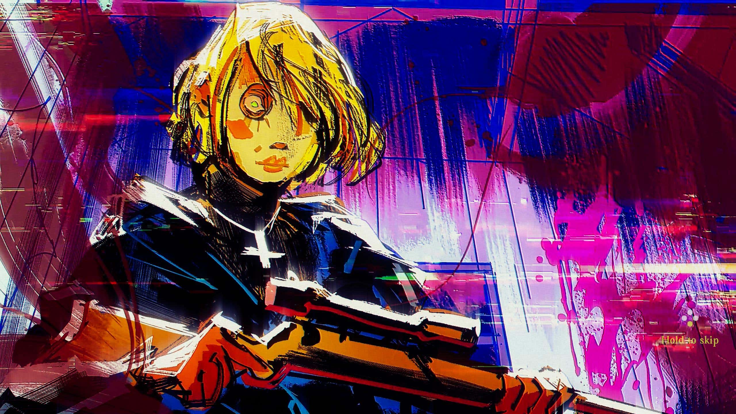 Eye-catching girl cutscene image, drawn in colorful doodles.